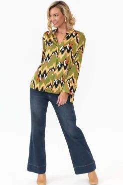 Shirts<Slate the Label Taryn Khaki Ripple Satin Shirt