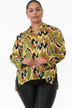 Shirts<Slate the Label Taryn Khaki Ripple Satin Shirt