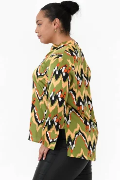 Shirts<Slate the Label Taryn Khaki Ripple Satin Shirt