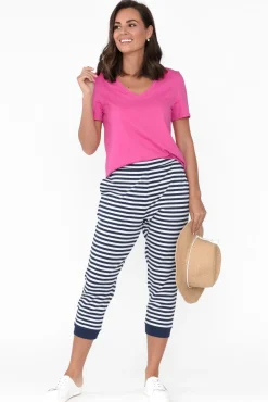 Pants<Betty Basics Tasha Navy Stripe Cotton Blend Jogger Pant