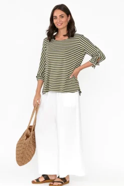 Sleeved Tops<Bamboo Whispers Tasmyn Khaki Stripe Bamboo Top