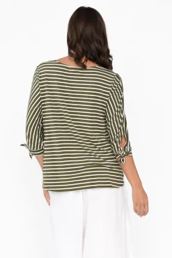 Sleeved Tops<Bamboo Whispers Tasmyn Khaki Stripe Bamboo Top
