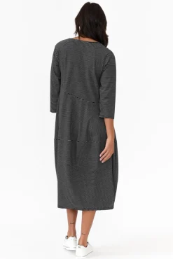 Below Knee Dresses<Tirelli Tatum Black Stripe Cotton Diagonal Dress