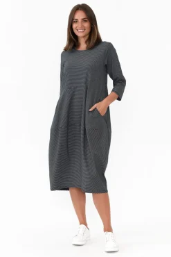 Cotton Dresses<Tirelli Tatum Navy Stripe Cotton Diagonal Dress