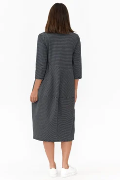 Cotton Dresses<Tirelli Tatum Navy Stripe Cotton Diagonal Dress