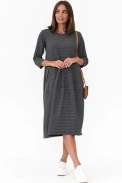 Cotton Dresses<Tirelli Tatum Navy Stripe Cotton Diagonal Dress
