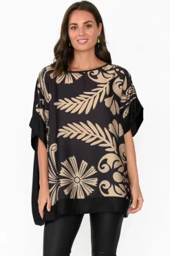 Sleeved Tops<Italian Closet Terni Black Floral Gloss Top