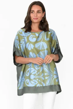 Sleeved Tops<Italian Closet Terni Khaki Floral Gloss Top