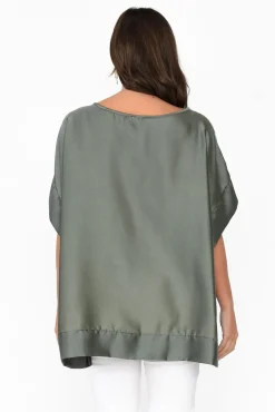 Sleeved Tops<Italian Closet Terni Khaki Floral Gloss Top