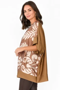 Sleeved Tops<Italian Closet Terni Taupe Floral Gloss Top