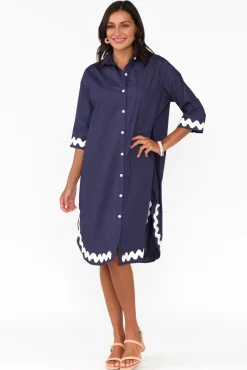 Cotton Dresses<Circ The Label Teton Navy Trim Cotton Shirt Dress