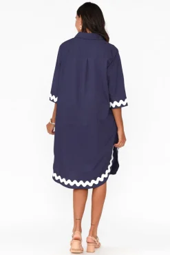 Cotton Dresses<Circ The Label Teton Navy Trim Cotton Shirt Dress
