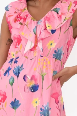 Cotton Dresses<Liberty Rose Thea Pink Flower Cotton Poplin Frill Dress