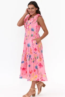 Cotton Dresses<Liberty Rose Thea Pink Flower Cotton Poplin Frill Dress