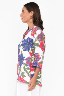 Linen Tops<Donna Donna Thora Red Blossom Linen Top