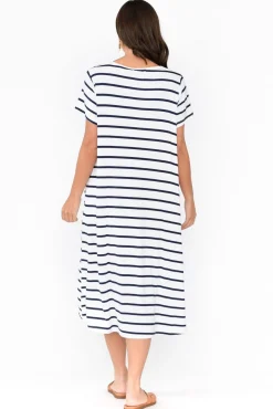 Midi Dresses<PQ Tiffany White Stripe Bamboo Tee Dress