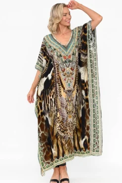 Maxi Dresses<Fashion Spectrum Tiger Brown Silk Maxi Kaftan