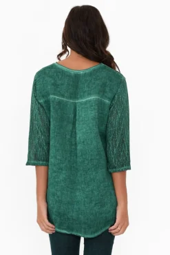 Linen Tops<La Strada Tinsley Teal Metallic Linen Blend Top