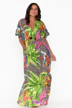 Cotton Dresses<Mozaic Tiwi Brown Tropical Cotton Kaftan