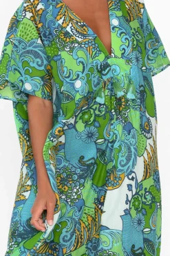 Cotton Dresses<Mozaic Tiwi Green Paisley Cotton Kaftan