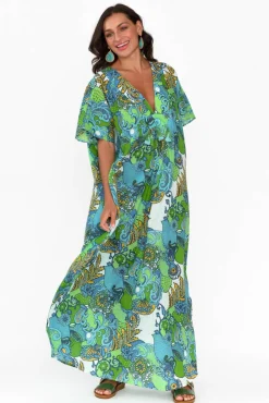 Cotton Dresses<Mozaic Tiwi Green Paisley Cotton Kaftan