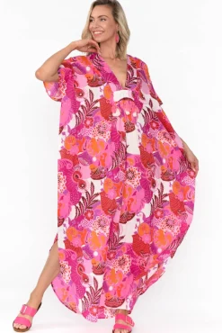 Cotton Dresses<Mozaic Tiwi Pink Tropical Cotton Kaftan