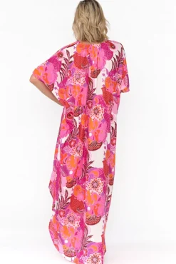 Cotton Dresses<Mozaic Tiwi Pink Tropical Cotton Kaftan