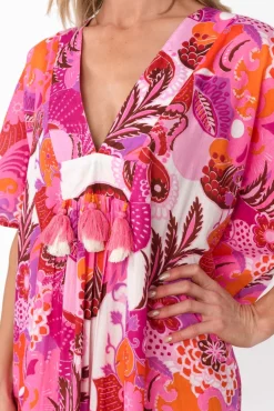Cotton Dresses<Mozaic Tiwi Pink Tropical Cotton Kaftan