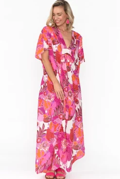 Cotton Dresses<Mozaic Tiwi Pink Tropical Cotton Kaftan