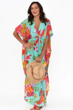 Cotton Dresses<Mozaic Tiwi Teal Sea Cotton Kaftan