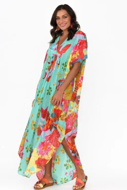 Cotton Dresses<Mozaic Tiwi Teal Sea Cotton Kaftan