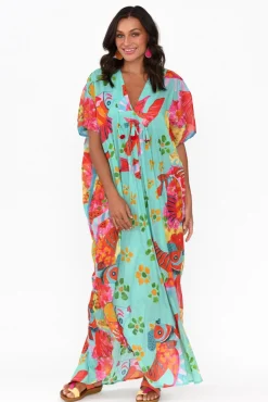 Cotton Dresses<Mozaic Tiwi Teal Sea Cotton Kaftan