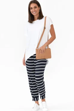 Pants<Bamboo Villa Tonkin Navy Stripe Bamboo 3/4 Pant