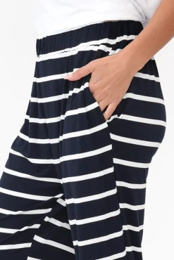 Pants<Bamboo Villa Tonkin Navy Stripe Bamboo 3/4 Pant