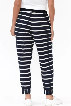 Pants<Bamboo Villa Tonkin Navy Stripe Bamboo 3/4 Pant
