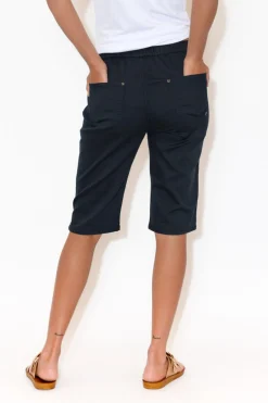 Shorts<Cafe Latte Tora Navy Stretch Shorts