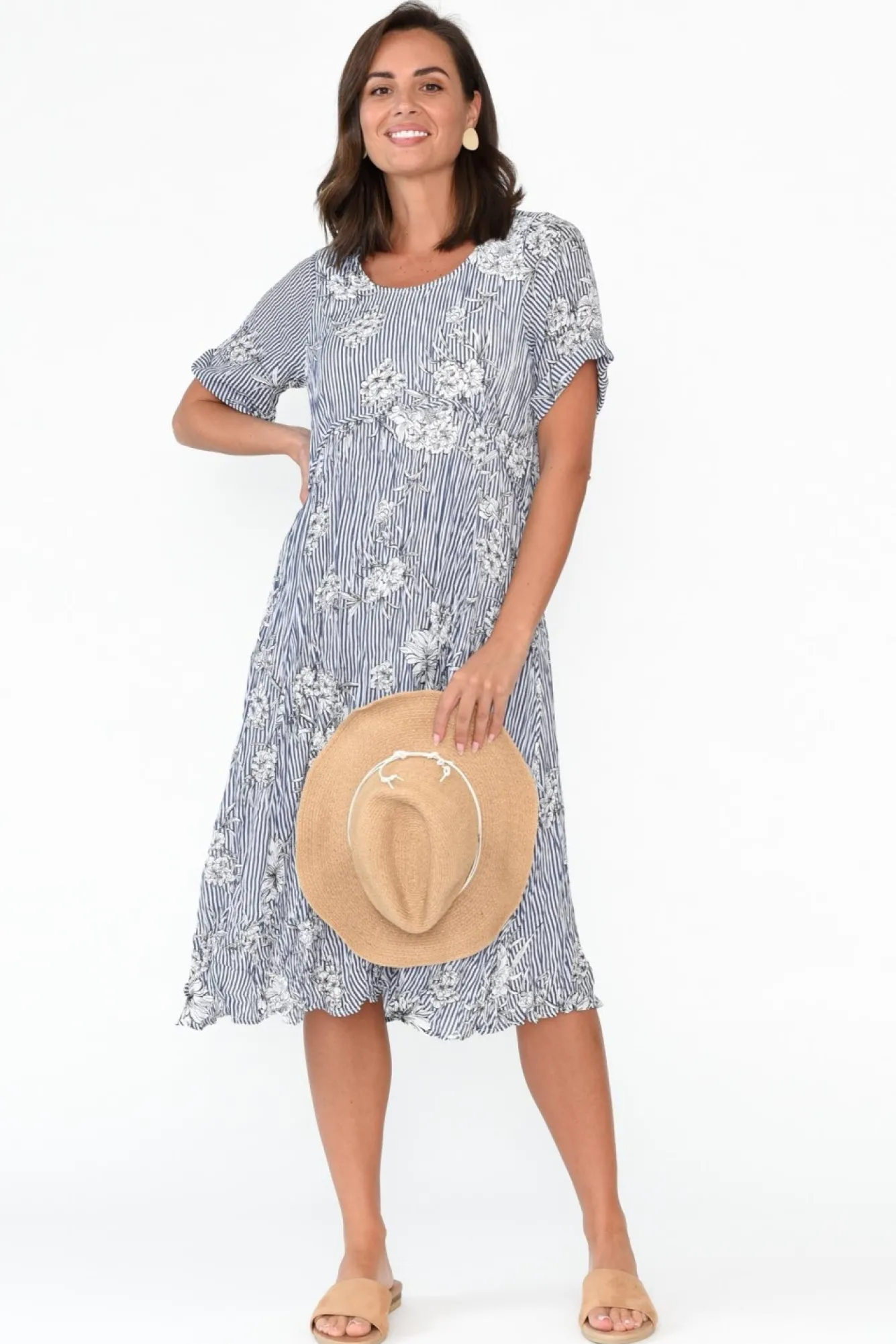 Cotton Dresses<Willow Tree Torin Navy Floral Midi Dress