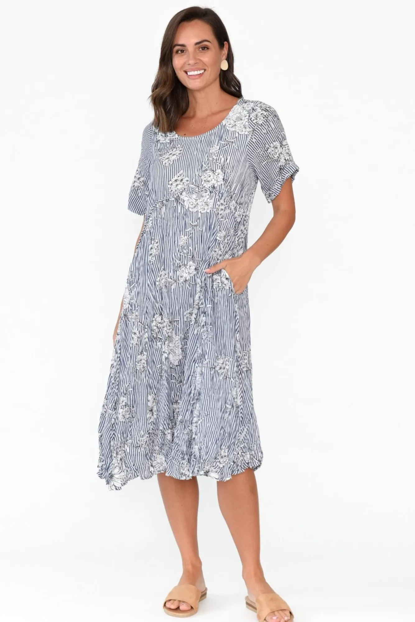 Cotton Dresses<Willow Tree Torin Navy Floral Midi Dress