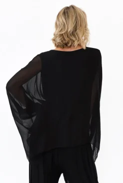 Sleeved Tops<La Strada Trevino Black Silk Overlay Top