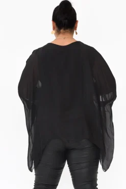 Sleeved Tops<La Strada Trevino Black Silk Overlay Top