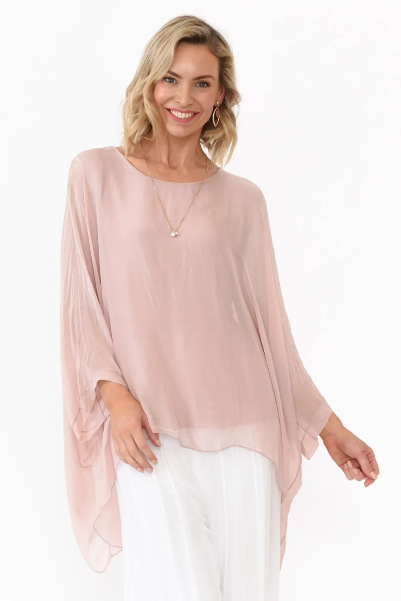 Sleeved Tops<La Strada Trevino Blush Silk Overlay Top