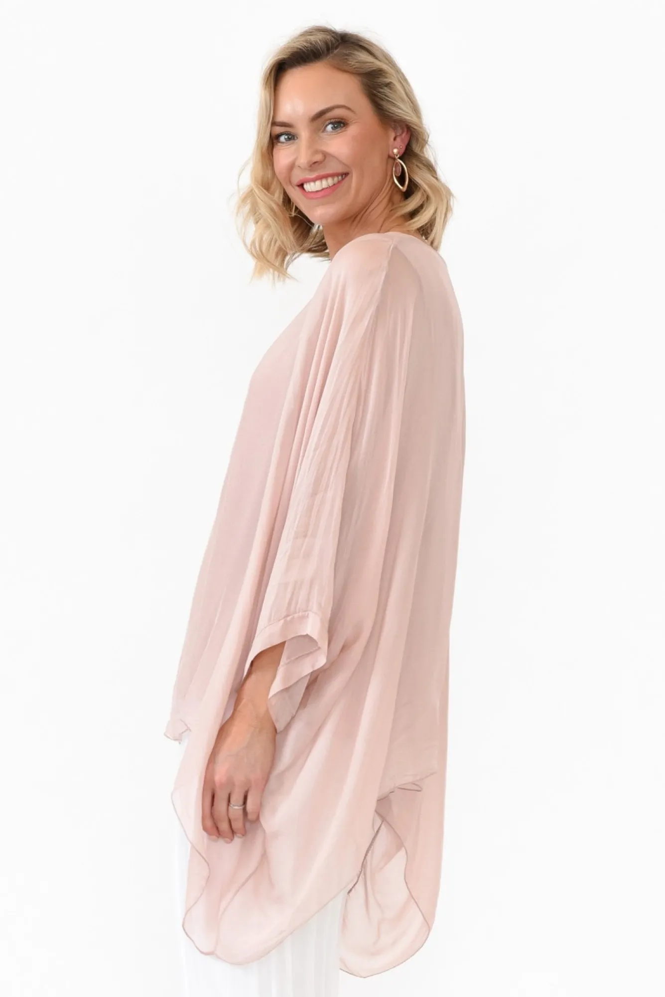Sleeved Tops<La Strada Trevino Blush Silk Overlay Top
