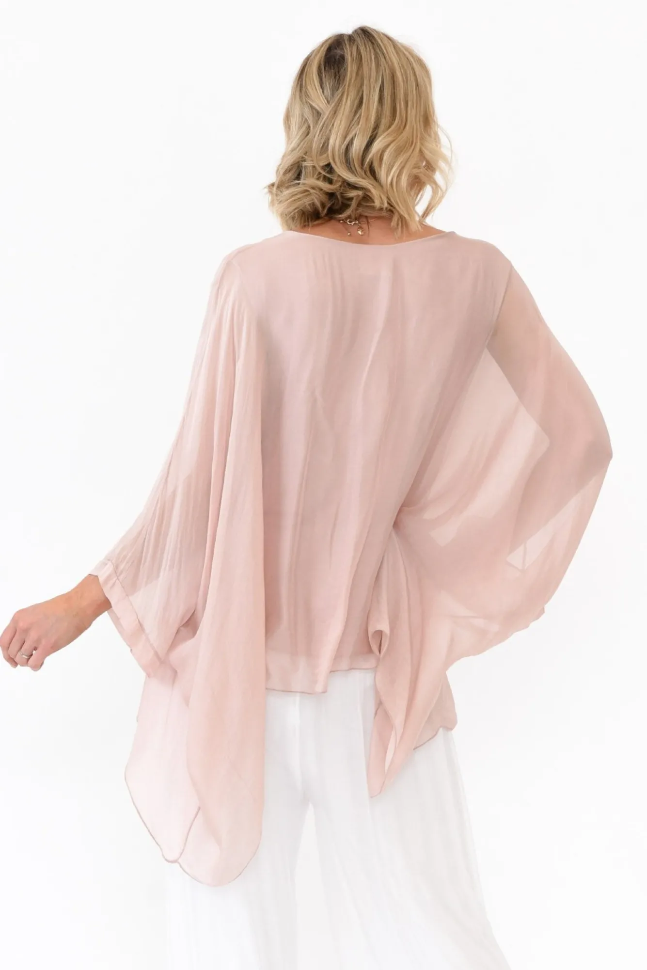 Sleeved Tops<La Strada Trevino Blush Silk Overlay Top