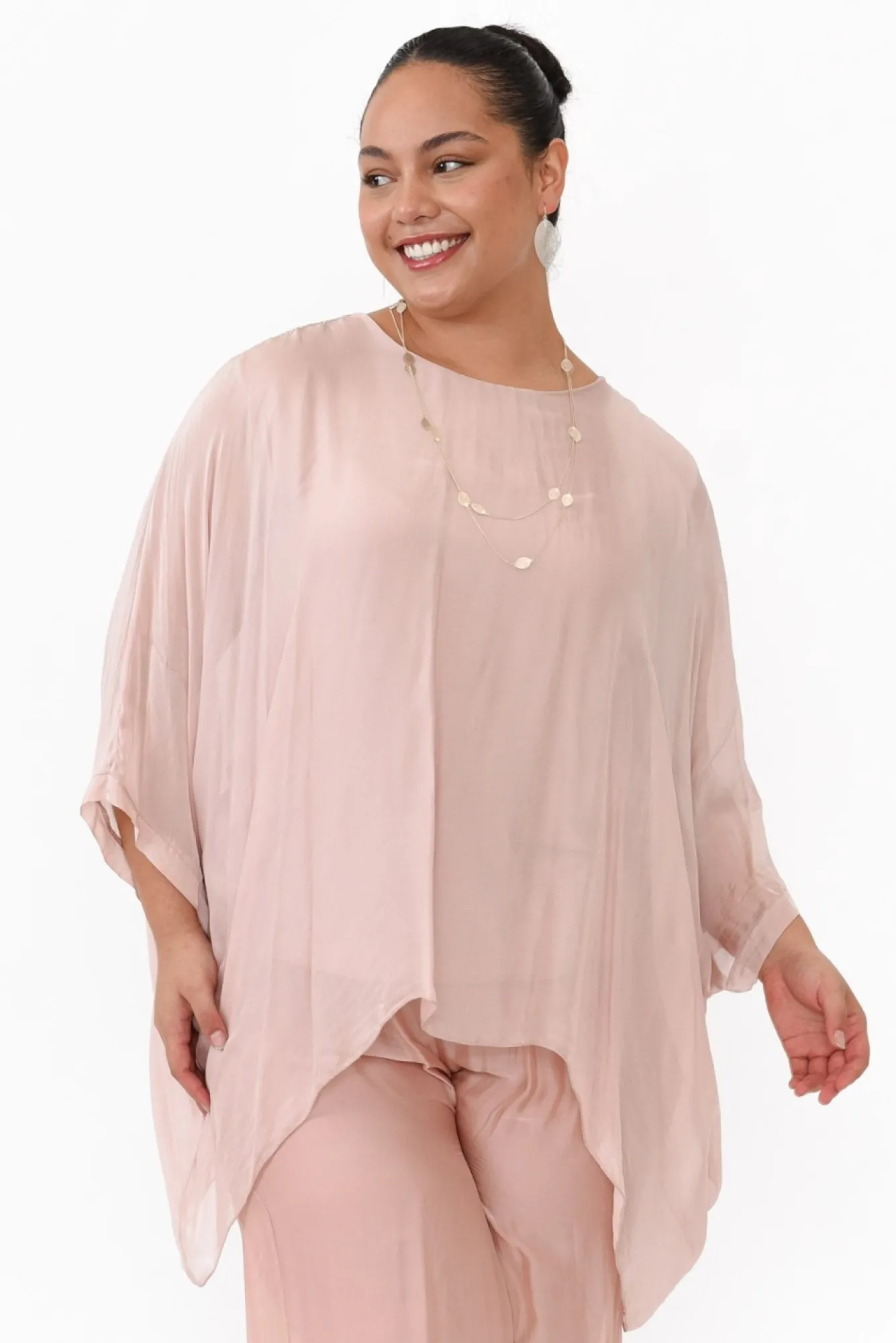 Sleeved Tops<La Strada Trevino Blush Silk Overlay Top