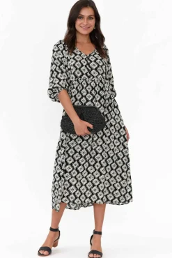 Midi Dresses<Willow Tree Trey Black Geo Midi Dress