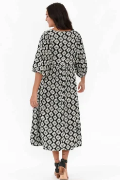 Midi Dresses<Willow Tree Trey Black Geo Midi Dress