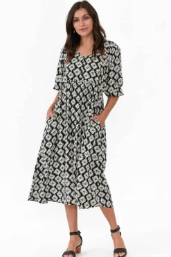 Midi Dresses<Willow Tree Trey Black Geo Midi Dress