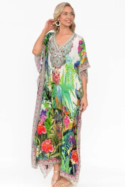 Maxi Dresses<Fashion Spectrum Tropical Resort Silk Maxi Kaftan