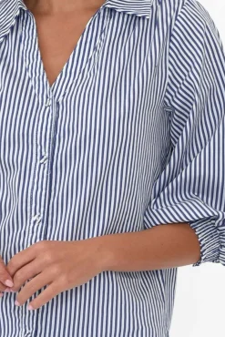 Cotton Tops<Silver Wishes Troy Navy Stripe Cotton Shirt
