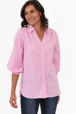 Cotton Tops<Silver Wishes Troy Pink Stripe Cotton Shirt